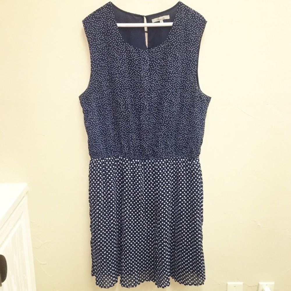 Peacocks Navy White Polka Dot Sleeveless Pleated Dress Plus Size‎ 20